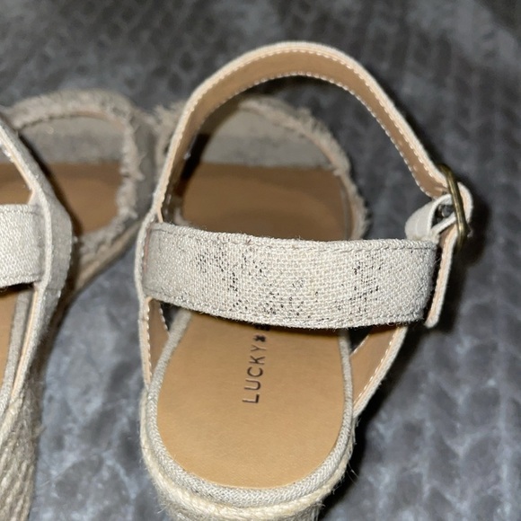 Lucky Brand Womens Mindra Tan Espadrille Wedge Sandal Size 9.5 M Open Toe Canvas - Picture 6 of 12